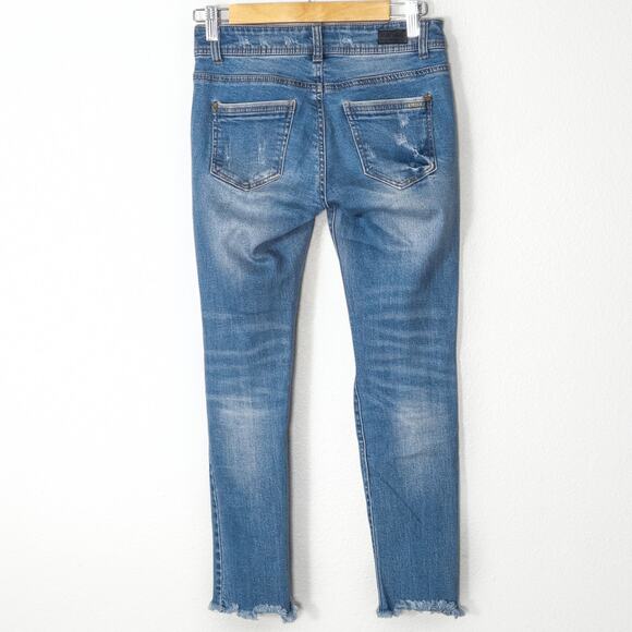 Black Label Skinny Jeans Distressed Blue Raw Hem Size 25 Y2K Grunge - Picture 2 of 10